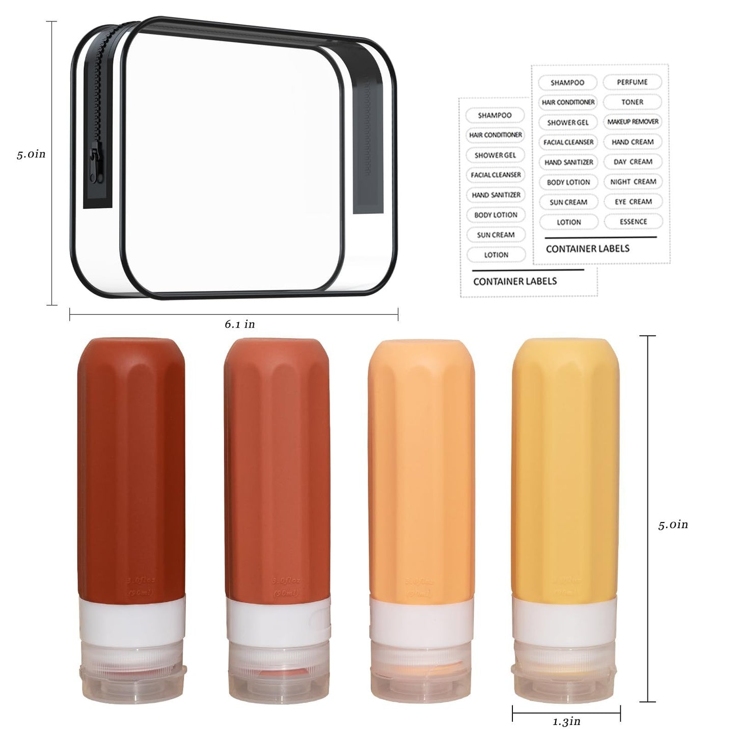 Dluxe Ave. Bottles for Toiletries/ Tsa Approved/ 3.4oz BPA Free/ Leak Proof Refillable/ Silicone/ 4 Pack