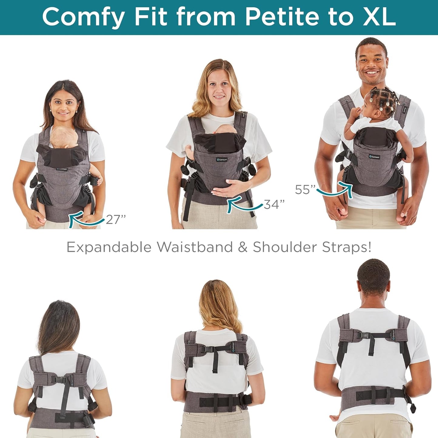 Dluxe Ave. Baby Carrier with Pockets/ Face in Face Out Front Back & Hip (8-45 lbs)/ Carbon Gray