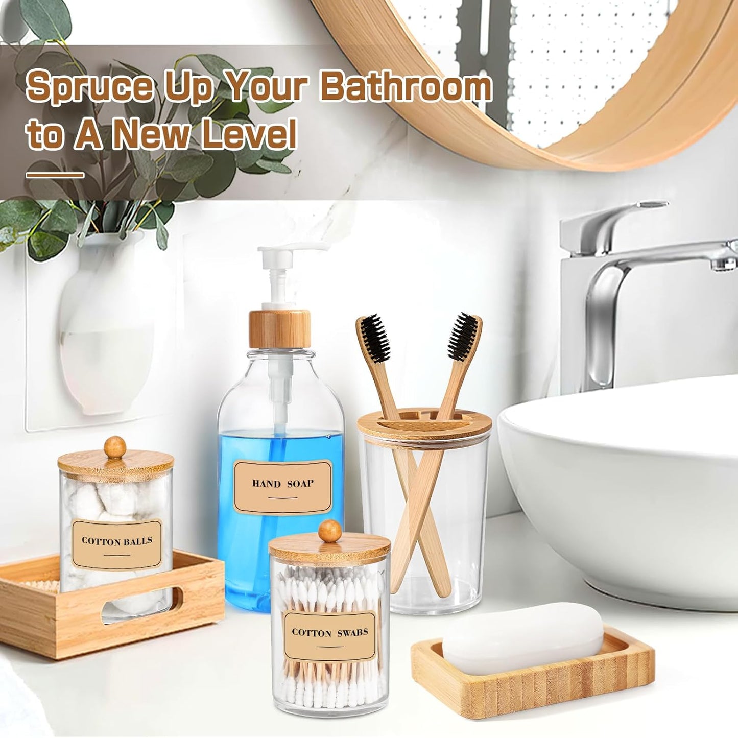 Dluxe Ave. ALPIRIRAL Bamboo Bathroom Accessory Set 5 Pcs Boho Bathroom Accessories Sets