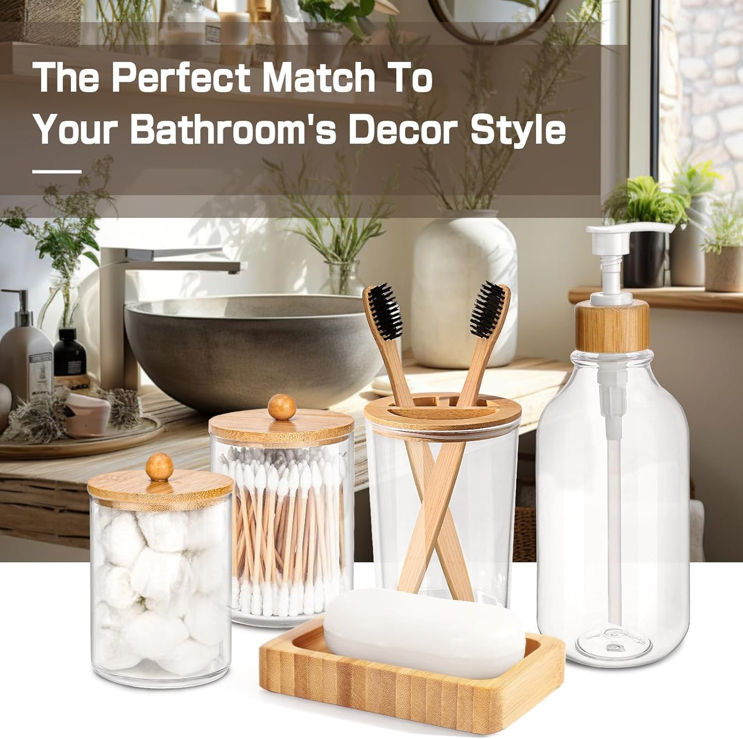 Dluxe Ave. ALPIRIRAL Bamboo Bathroom Accessory Set 5 Pcs Boho Bathroom Accessories Sets