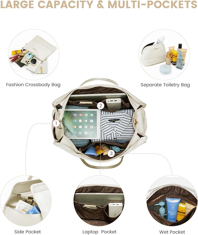 Dluxe Ave. Travel Duffle Bag with Shoe Compartment Carry on / Beige