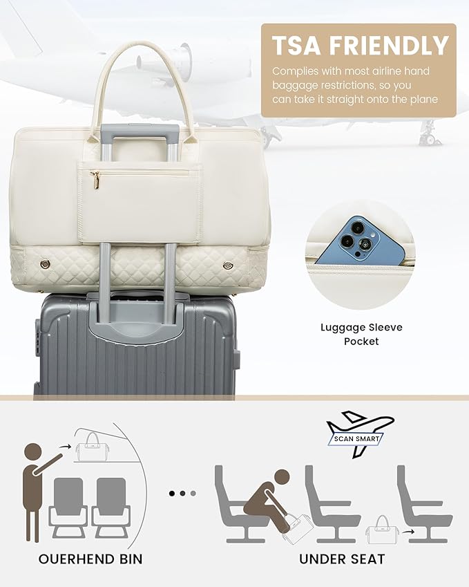 Dluxe Ave. Travel Duffle Bag with Shoe Compartment Carry on / Beige