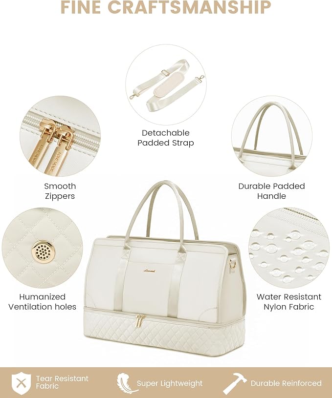 Dluxe Ave. Travel Duffle Bag with Shoe Compartment Carry on / Beige