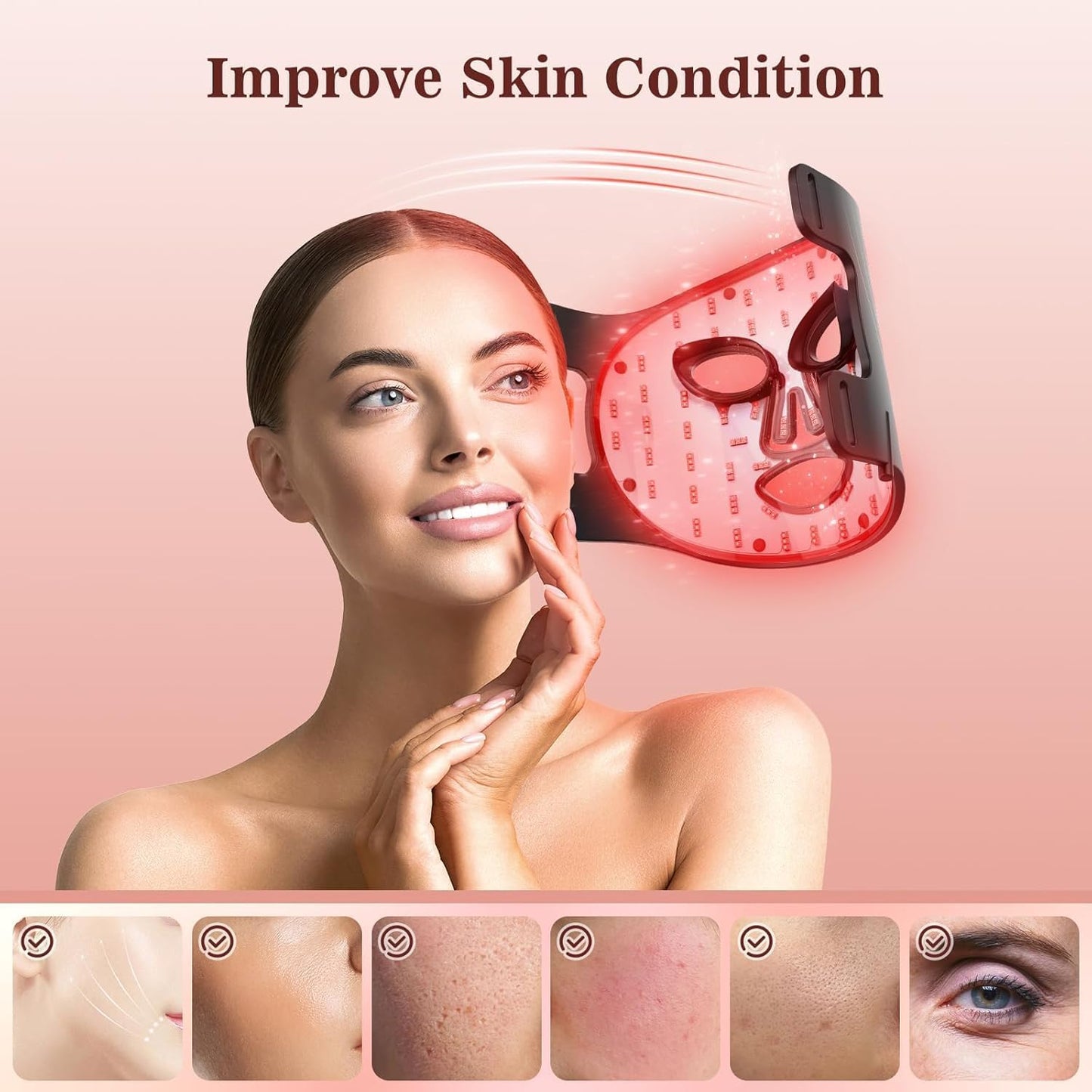 Dluxe Ave. Red Light Therapy for Face 3 Modes Portable Led Face Mask Light Therapy with Remote Near-Infrared 850 Red Light Therapy Mask with Timing Function Red Light Therapy at Home 180 LED Beads