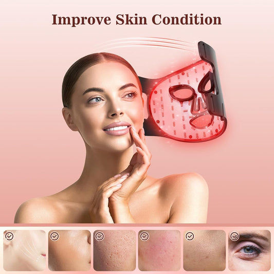 Dluxe Ave. Red Light Therapy for Face 3 Modes Portable Led Face Mask Light Therapy with Remote Near-Infrared 850 Red Light Therapy Mask with Timing Function Red Light Therapy at Home 180 LED Beads