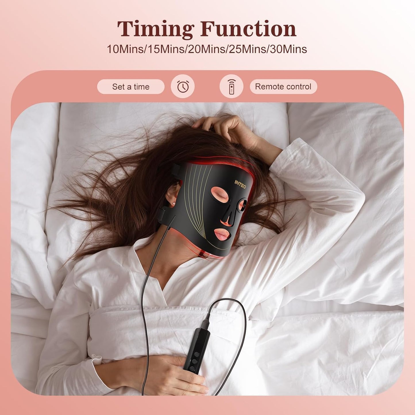 Dluxe Ave. Red Light Therapy for Face 3 Modes Portable Led Face Mask Light Therapy with Remote Near-Infrared 850 Red Light Therapy Mask with Timing Function Red Light Therapy at Home 180 LED Beads