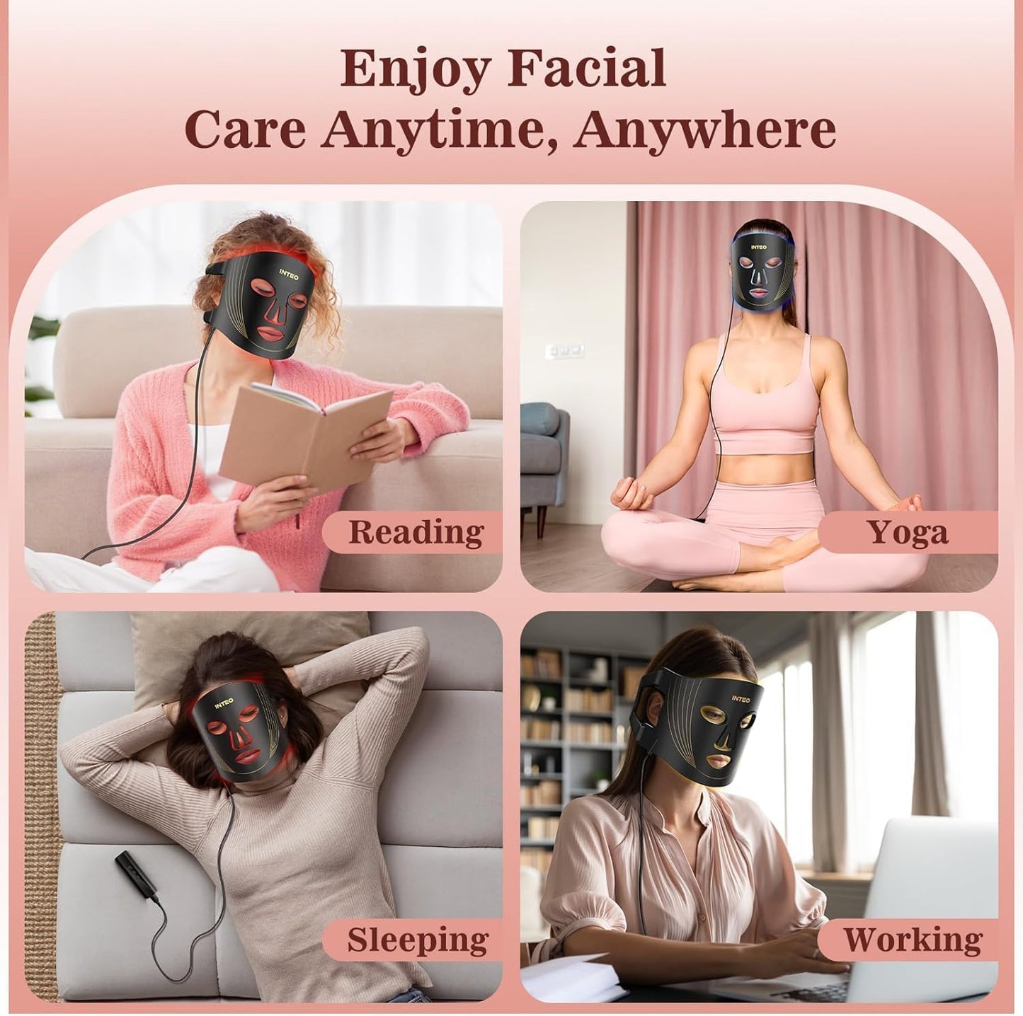 Dluxe Ave. Red Light Therapy for Face 3 Modes Portable Led Face Mask Light Therapy with Remote Near-Infrared 850 Red Light Therapy Mask with Timing Function Red Light Therapy at Home 180 LED Beads