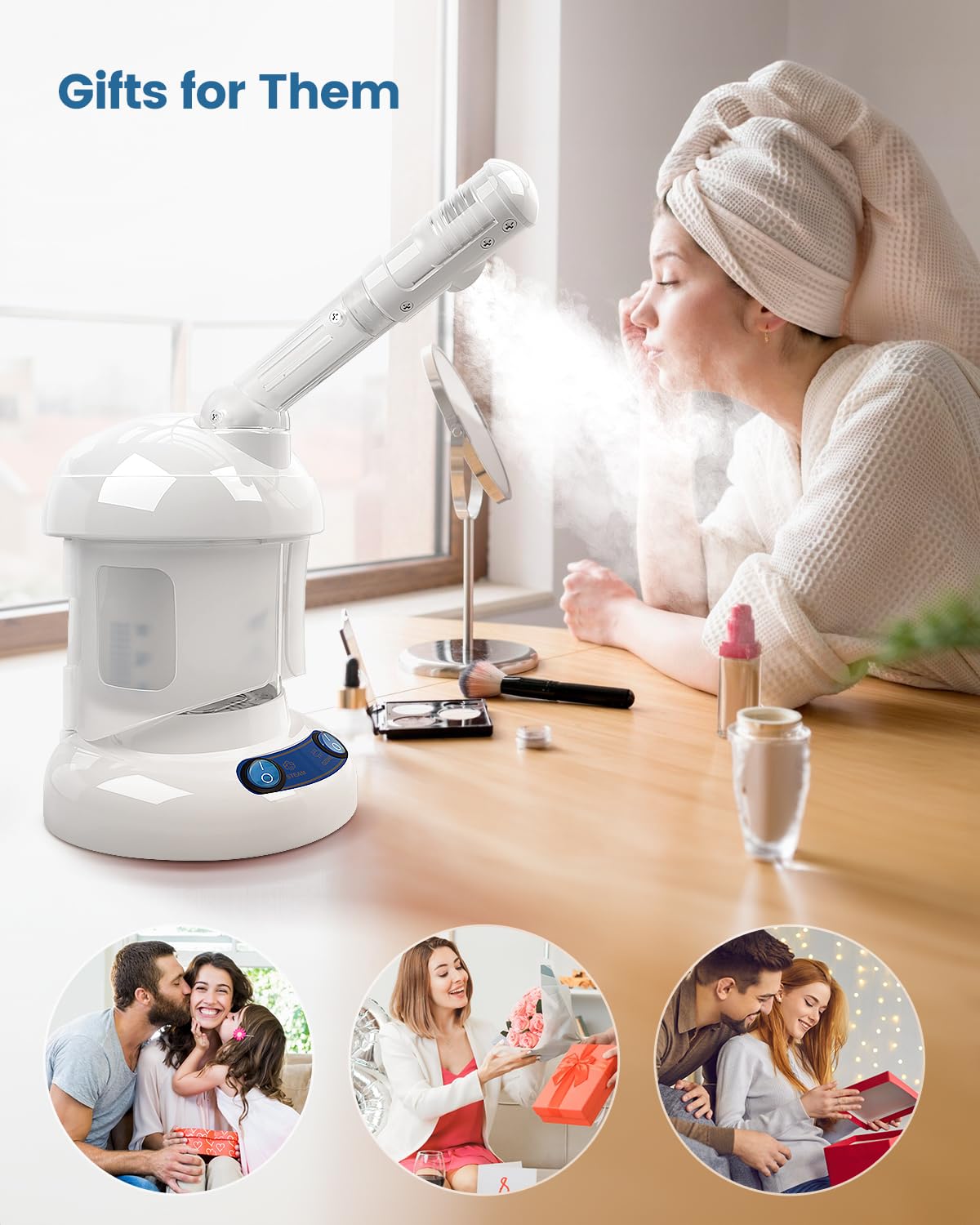 Dluxe Ave. Face Steamer with 360° Rotating Arm / White