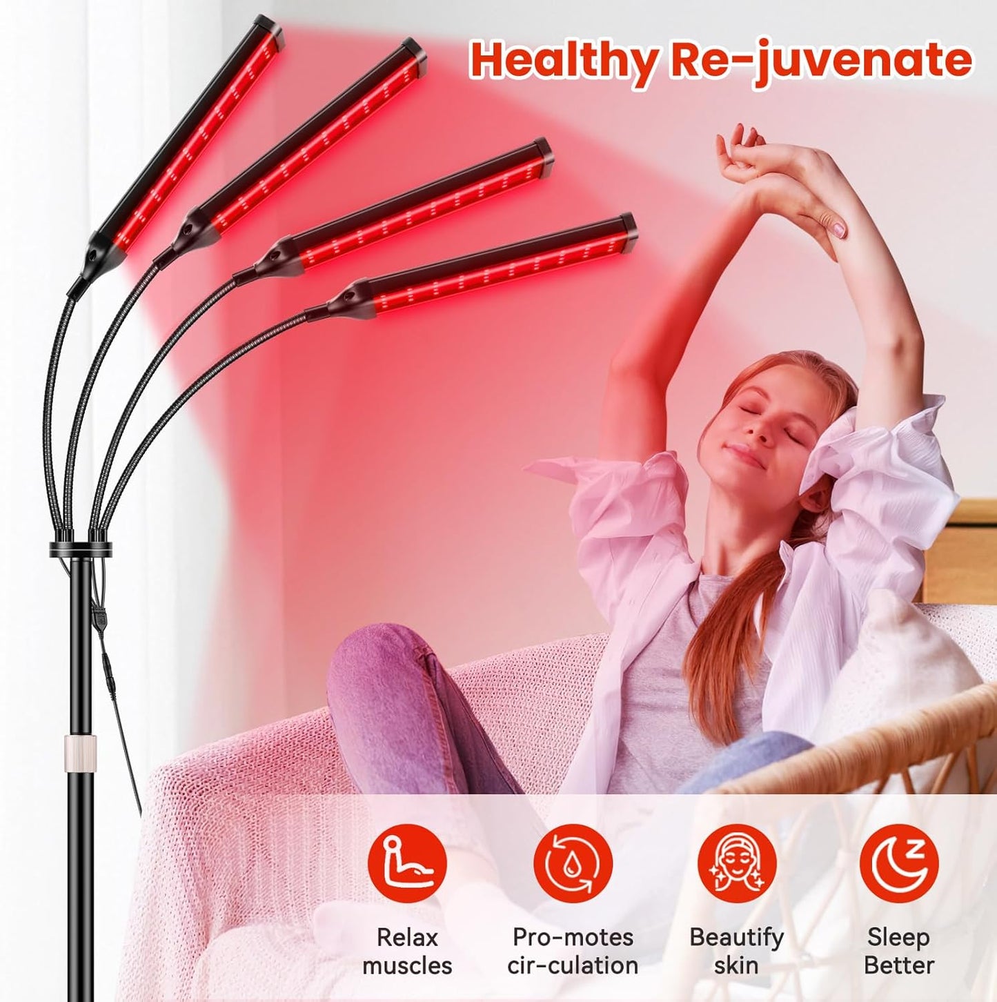 Dluxe Ave.  Red Light Therapy Lamp4 Head/ Infrared Light Therapy for Body Device with Adjustable Stand-660nm