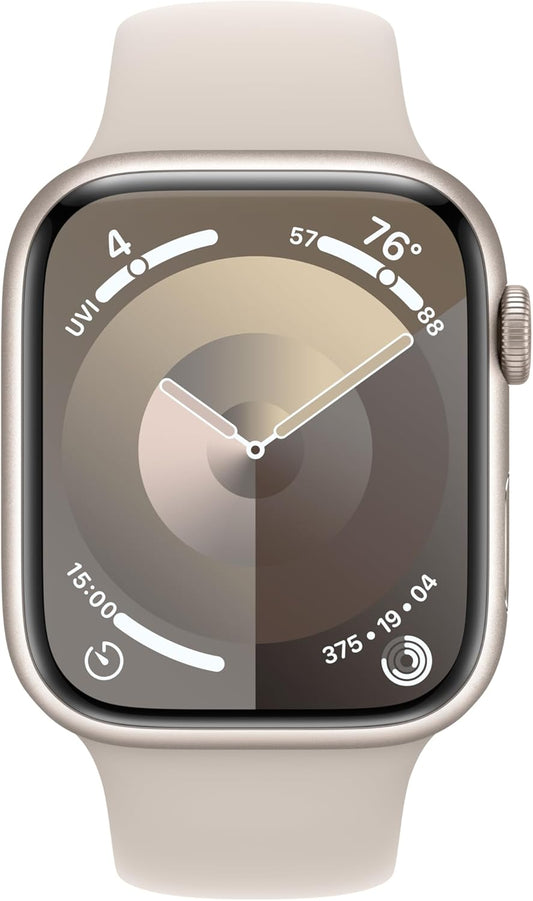 Dluxe Ave. Apple Watch Series 9 [GPS + Cellular 45mm] - Starlight Case with Starlight Sport Band S/M (Renewed)