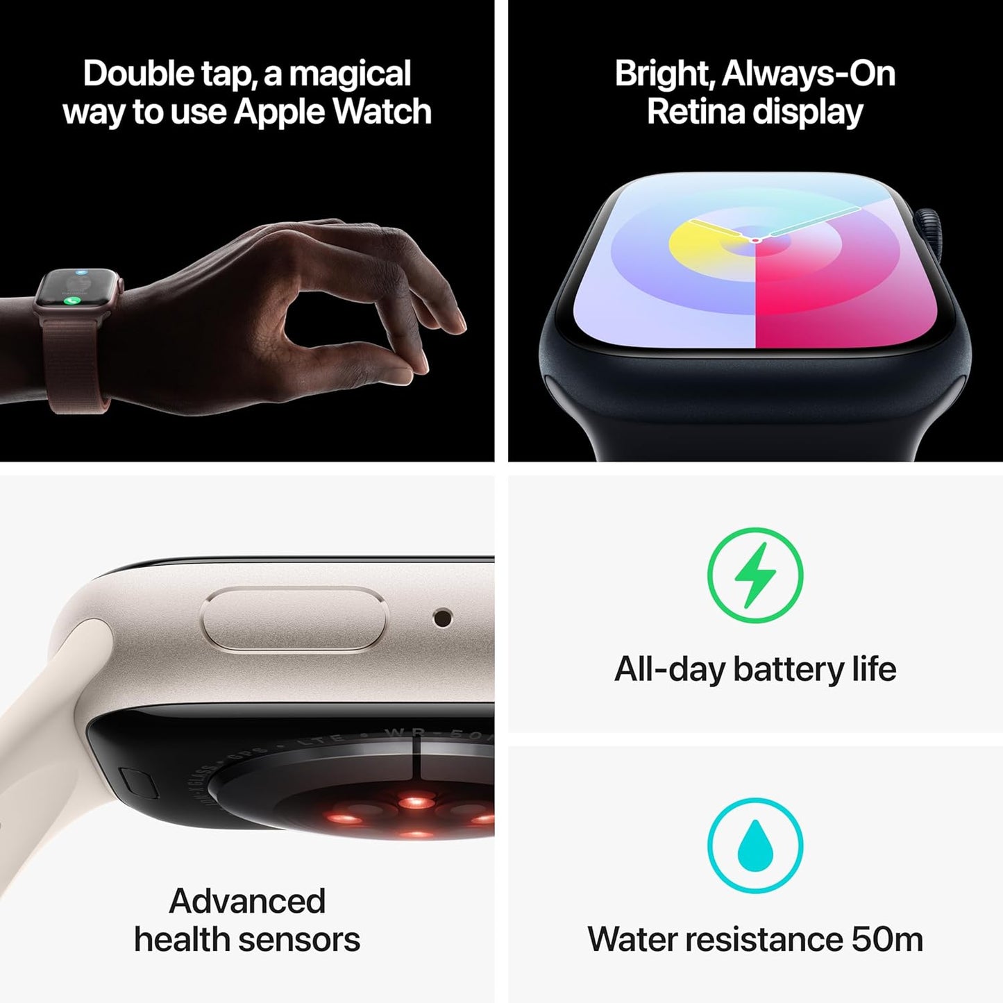 Dluxe Ave. Apple Watch Series 9 [GPS + Cellular 45mm] - Starlight Case with Starlight Sport Band S/M (Renewed)