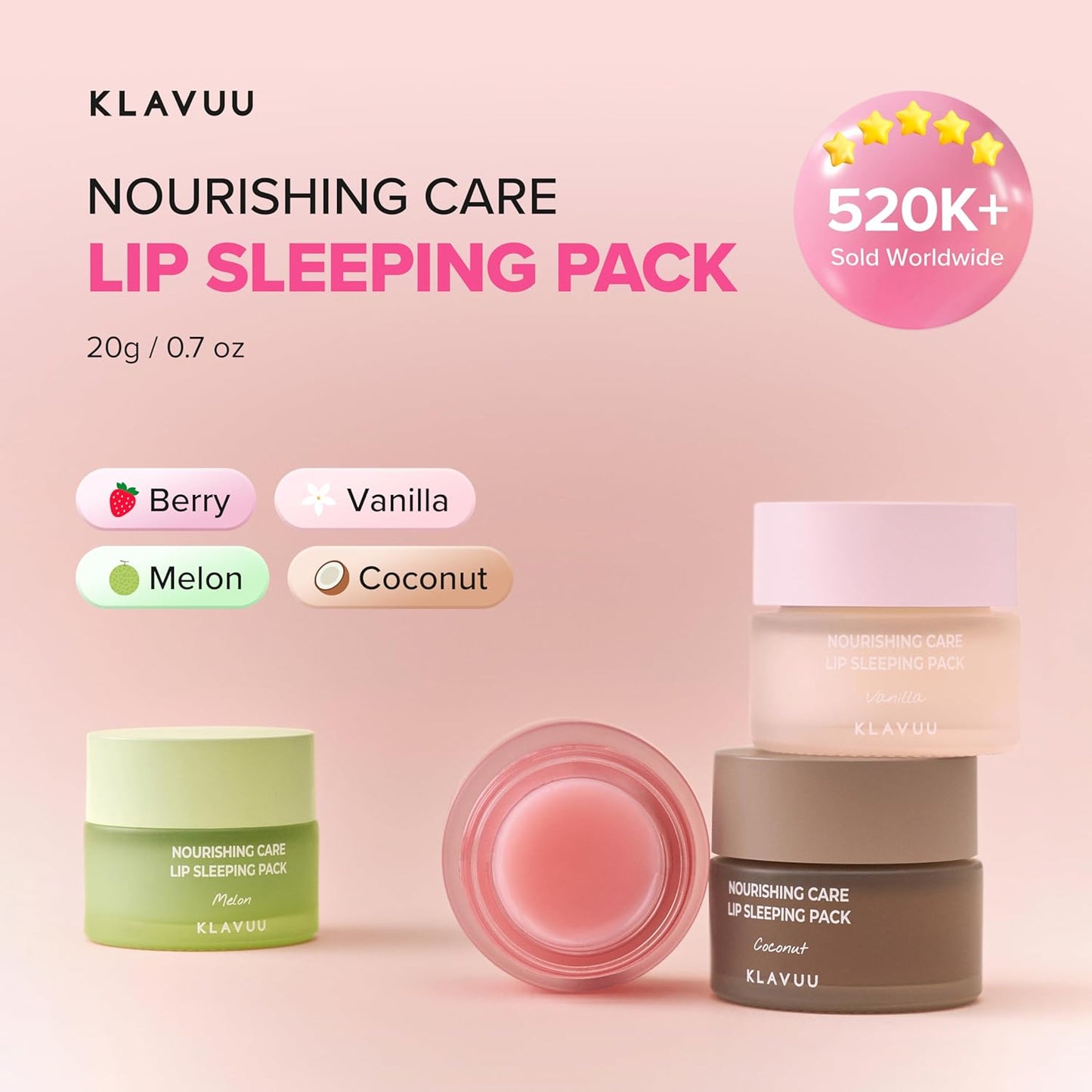 Dluxe Ave. Klavuu Lip Mask Set (2PCS) – Overnight Deep Hydrating Korean Lip Balm Treatment for Very Dry Chapped Lips | Lip Lightening & Plumping with Instant Hydration | Gentle Exfoliating (Berry & Coconut)
