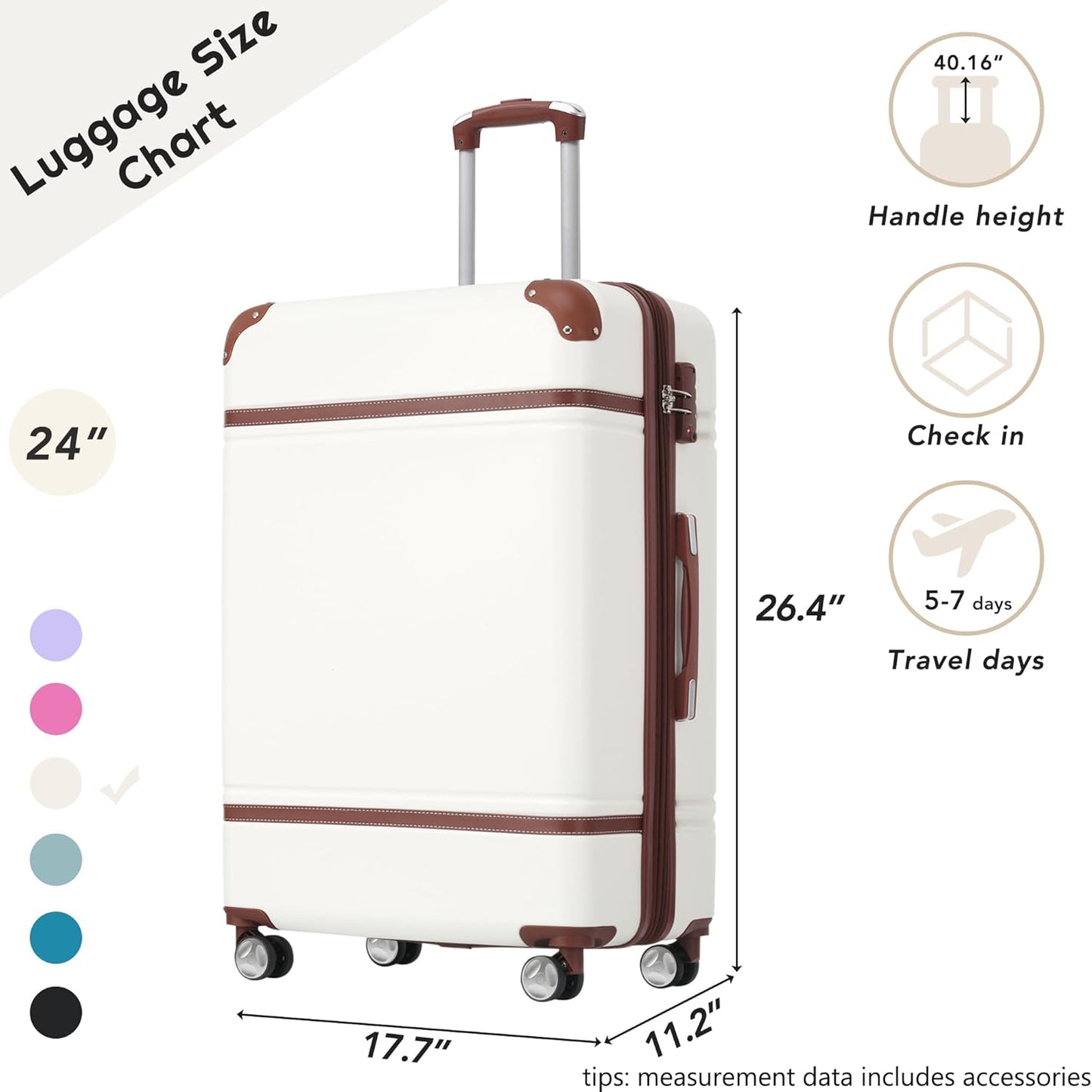 Dluxe Ave. Luggage Suitcase with Spinner Wheels/ TSA Lock/ Vintage/ (White)