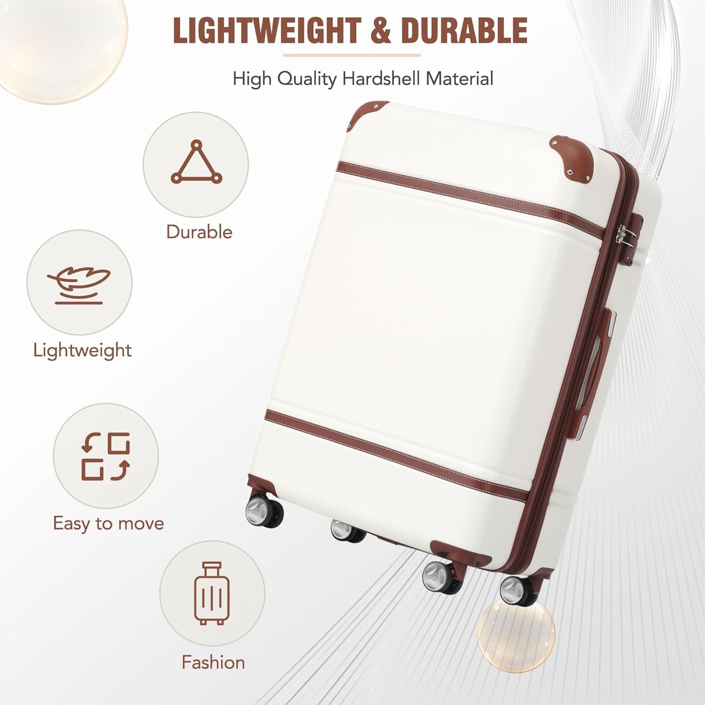 Dluxe Ave. Luggage Suitcase with Spinner Wheels/ TSA Lock/ Vintage/ (White)