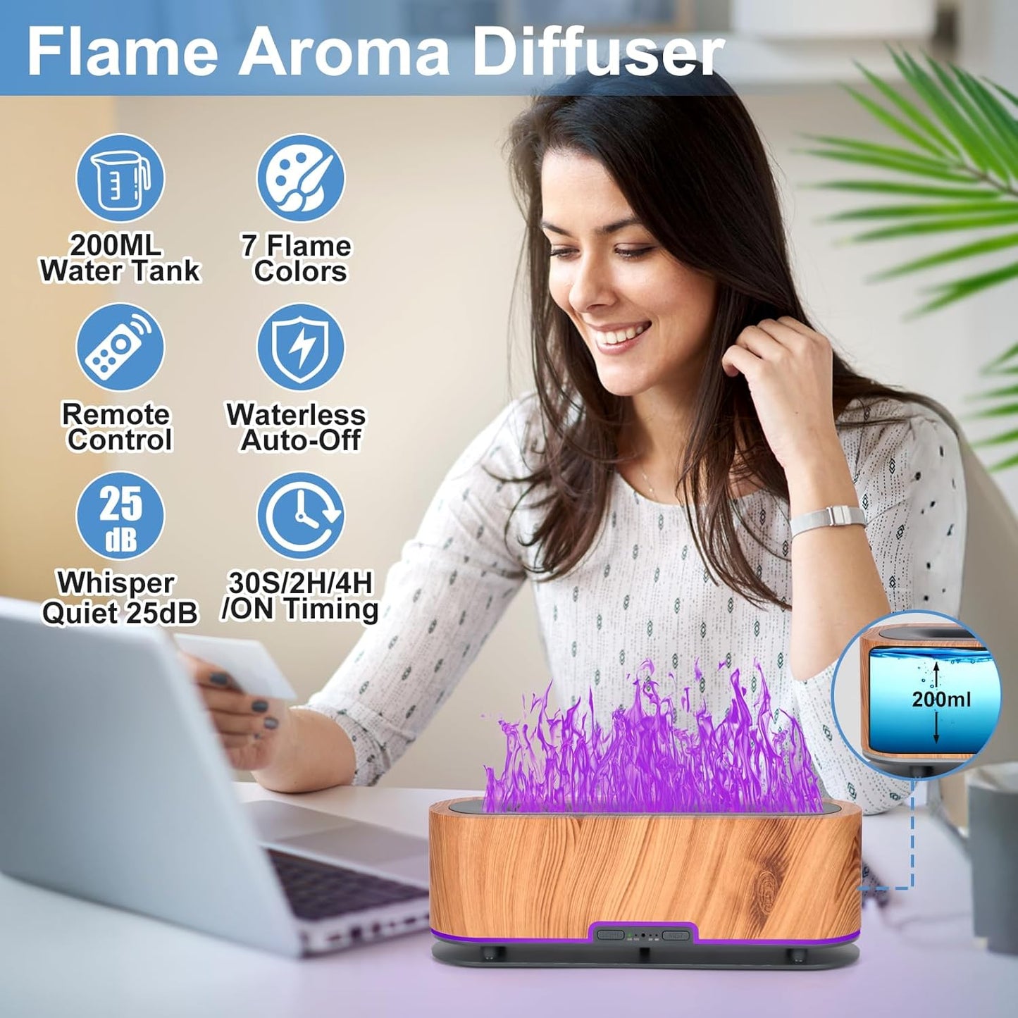Dluxe Ave. Colorful Essential Oil Diffuser Upgraded 7 Flame Aroma Diffuser Diffuser Noiseless Aromatherapy Diffuser  200ML (Light Wood)