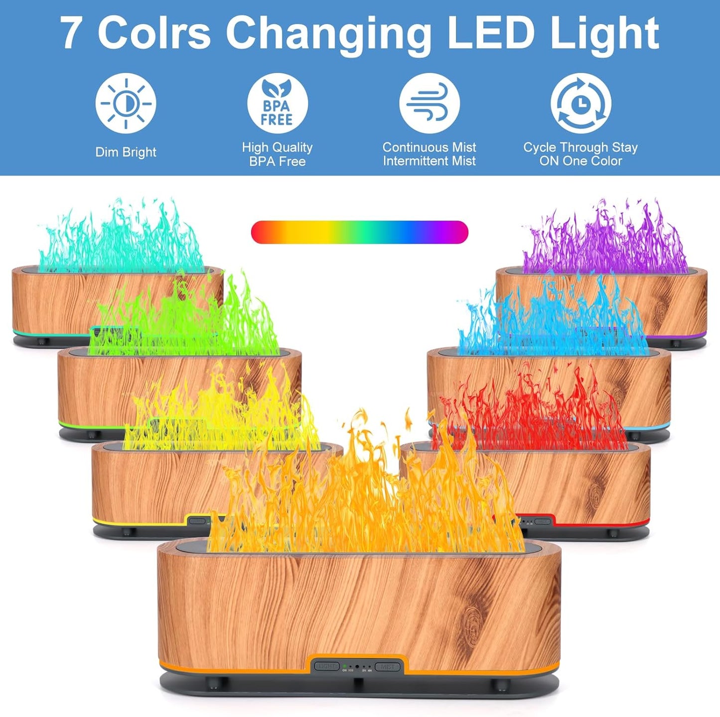 Dluxe Ave. Colorful Essential Oil Diffuser Upgraded 7 Flame Aroma Diffuser Diffuser Noiseless Aromatherapy Diffuser  200ML (Light Wood)