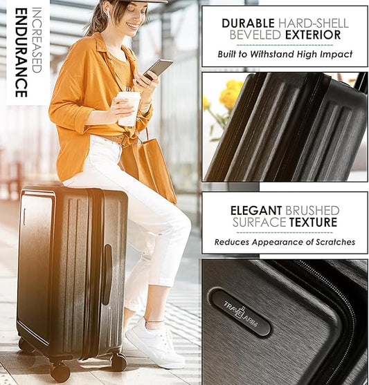 Dluxe Ave. 4 Piece Expandable Large Suitcases / TSA Lock/ Spinner Wheels/ (Black)