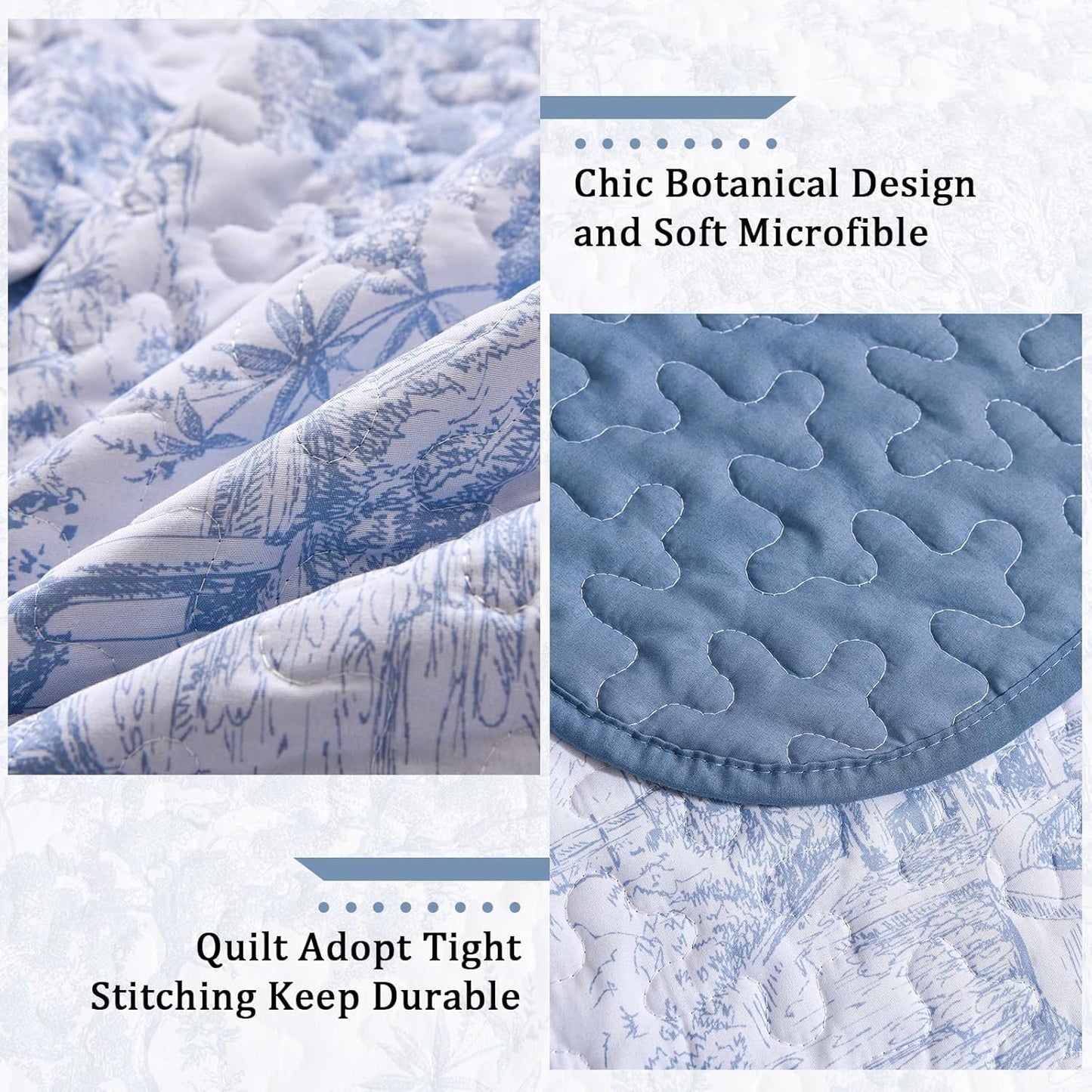 Dluxe Ave. ( FULL)  Blue Quilt 3 Pieces Botanical Bedspreads Set/ for All Seasons/  Blue