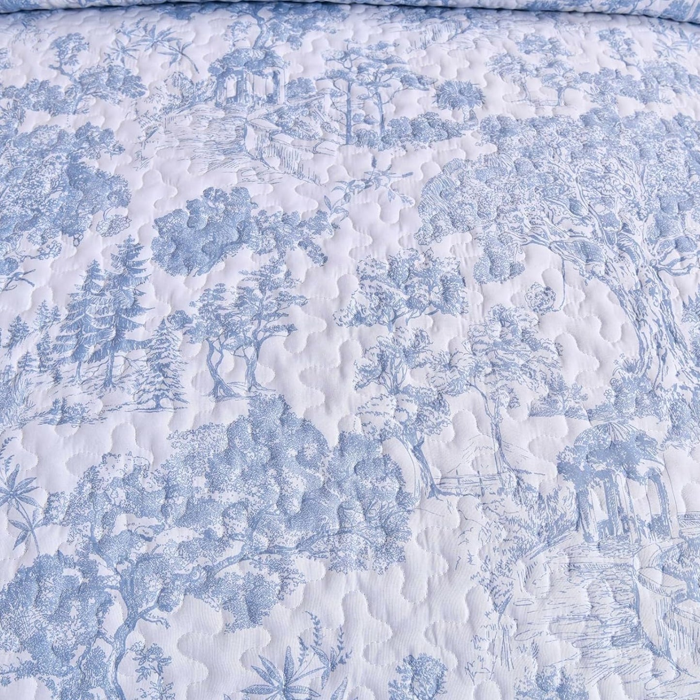Dluxe Ave. ( FULL)  Blue Quilt 3 Pieces Botanical Bedspreads Set/ for All Seasons/  Blue
