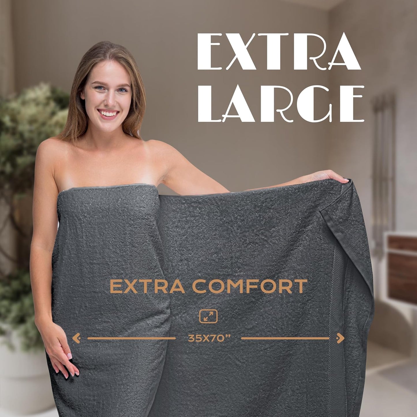 Dluxe Ave. White Classic Luxury Soft Bath Towels - 650 GSM Cotton Luxury Bath Towels Extra Large 35x70 Dark Gray 2 Pack