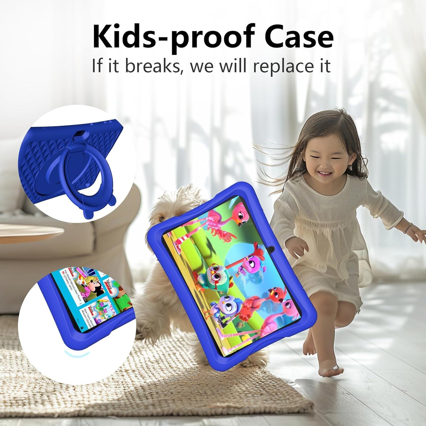 Dluxe Ave. JREN Kids Tablet｜10 Inch Tablet for Kids Android 13｜Octa-core｜64GB｜ 8000 mAh｜WiFi ｜Bluetooth｜Dual Camera｜Parental Control｜Google Kids Space｜Toddler Children Tablet Gift｜Blue Protective Case