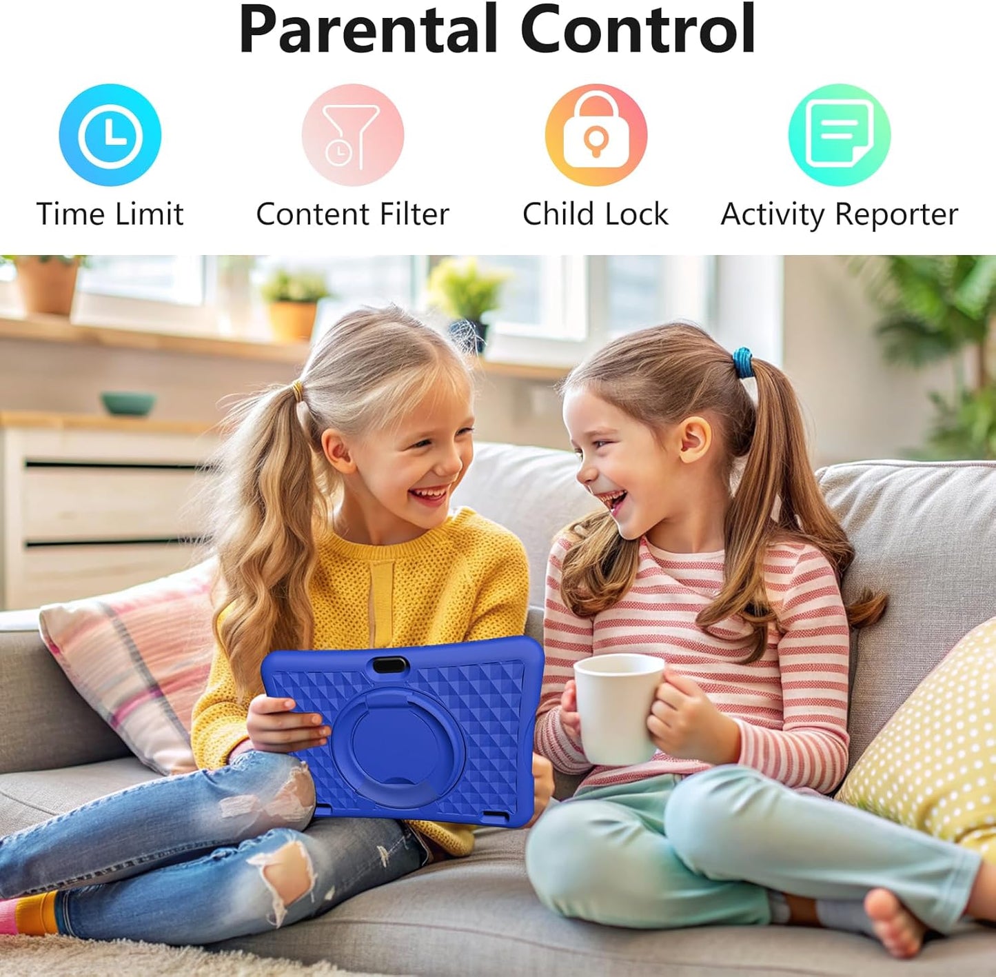 Dluxe Ave. JREN Kids Tablet｜10 Inch Tablet for Kids Android 13｜Octa-core｜64GB｜ 8000 mAh｜WiFi ｜Bluetooth｜Dual Camera｜Parental Control｜Google Kids Space｜Toddler Children Tablet Gift｜Blue Protective Case