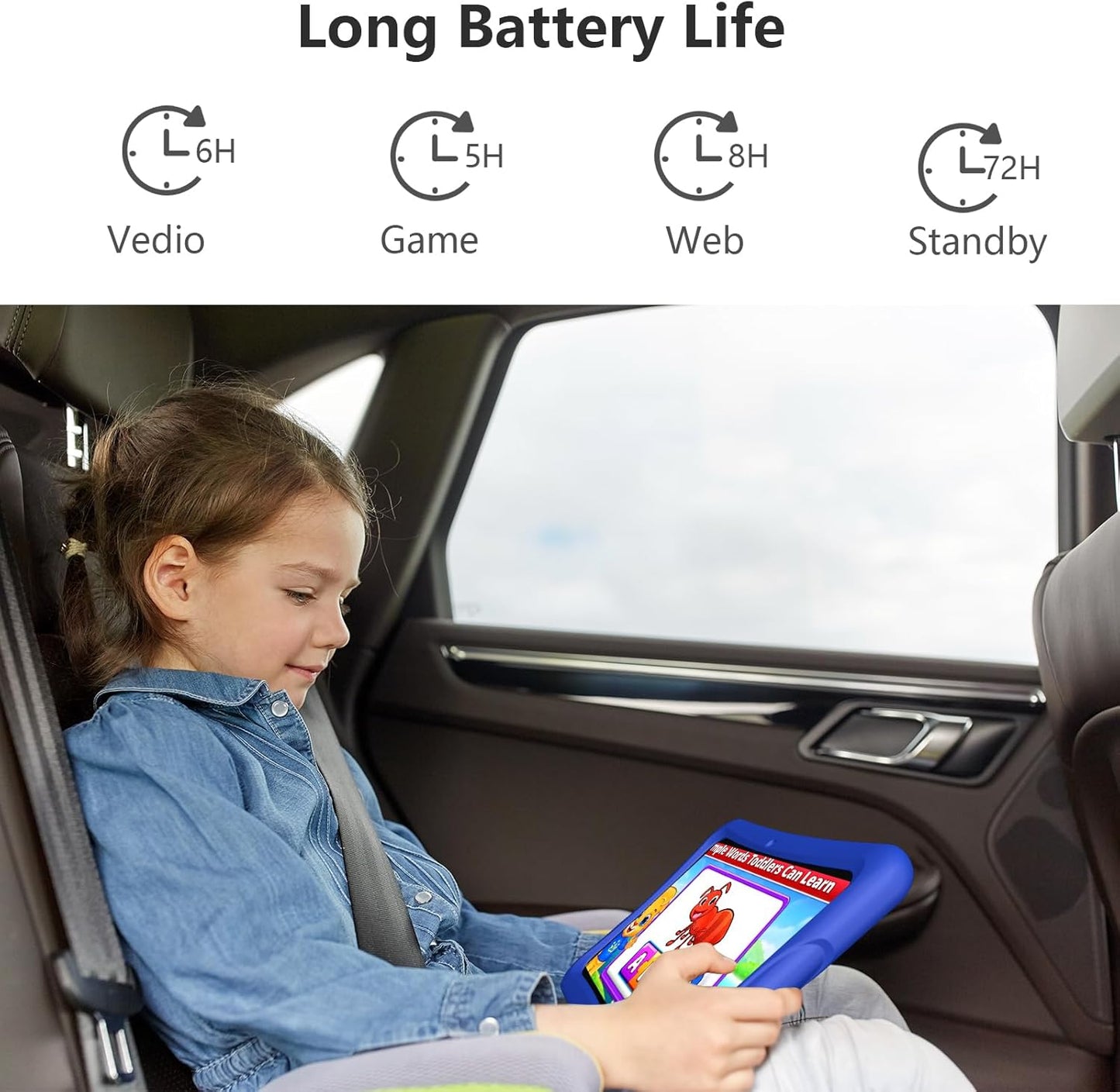 Dluxe Ave. JREN Kids Tablet｜10 Inch Tablet for Kids Android 13｜Octa-core｜64GB｜ 8000 mAh｜WiFi ｜Bluetooth｜Dual Camera｜Parental Control｜Google Kids Space｜Toddler Children Tablet Gift｜Blue Protective Case