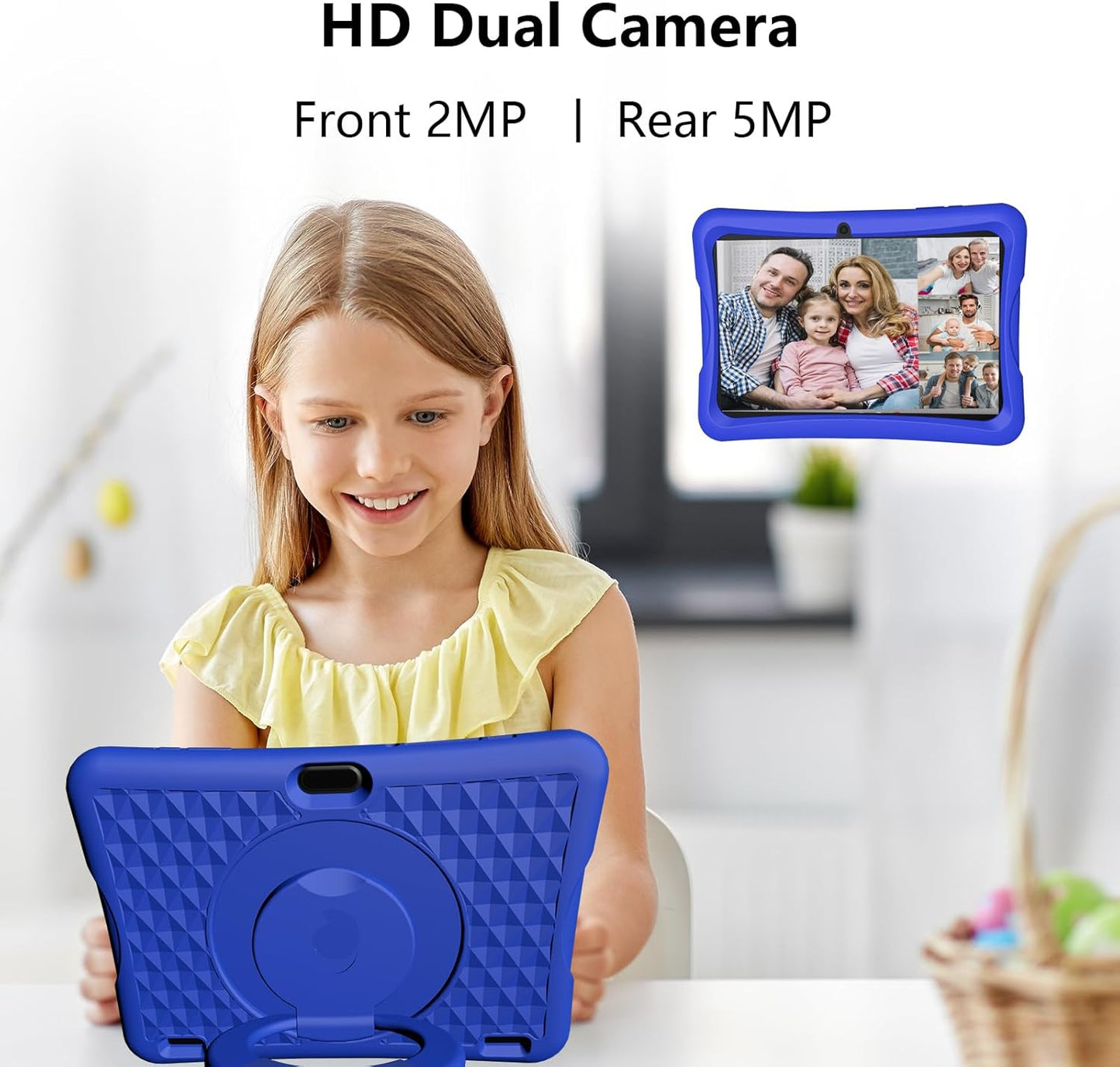 Dluxe Ave. JREN Kids Tablet｜10 Inch Tablet for Kids Android 13｜Octa-core｜64GB｜ 8000 mAh｜WiFi ｜Bluetooth｜Dual Camera｜Parental Control｜Google Kids Space｜Toddler Children Tablet Gift｜Blue Protective Case