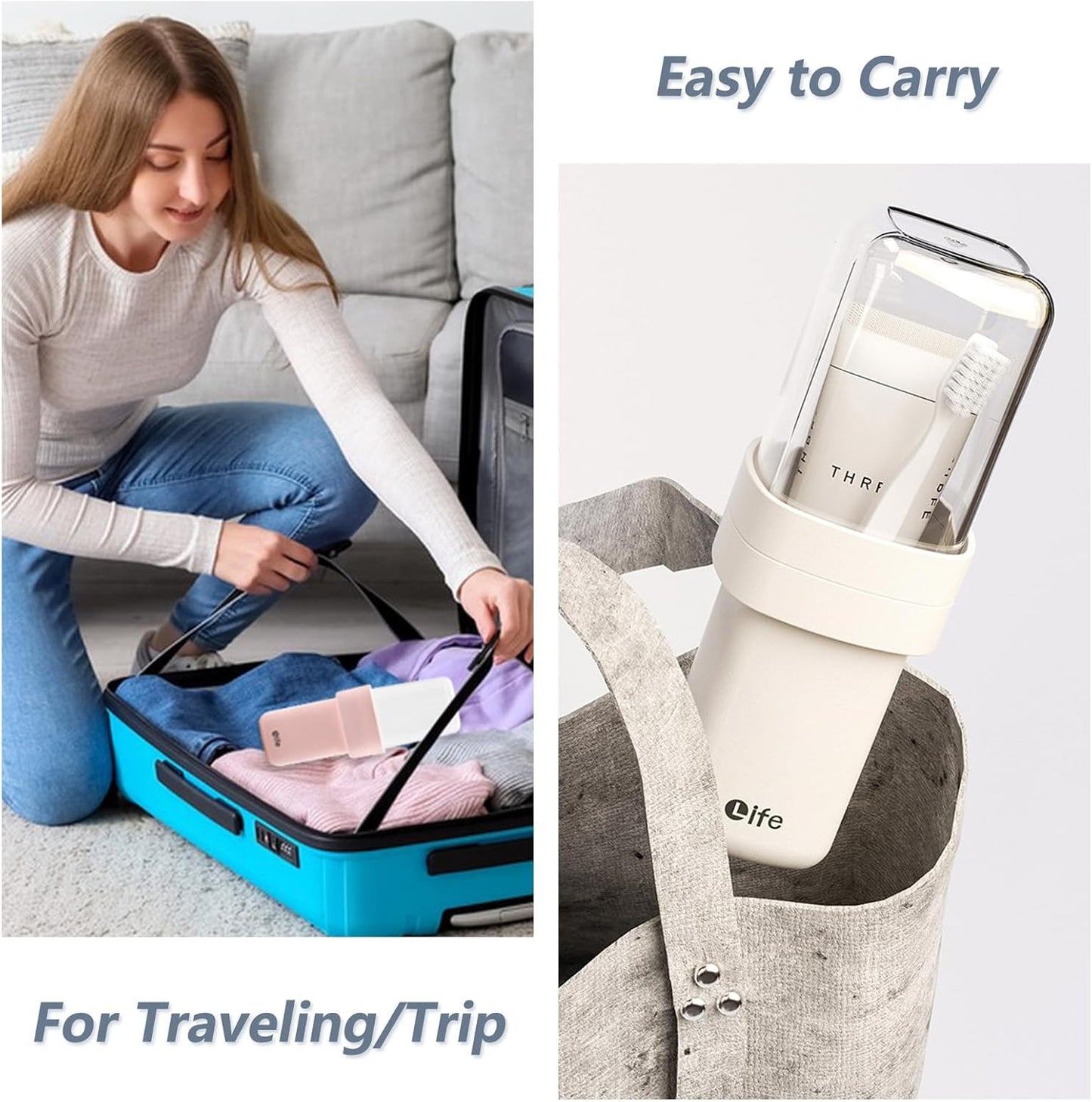 Dluxe Ave. Portable Travel Toothbrush Case Covered Toothbrush Cup Holders (White)