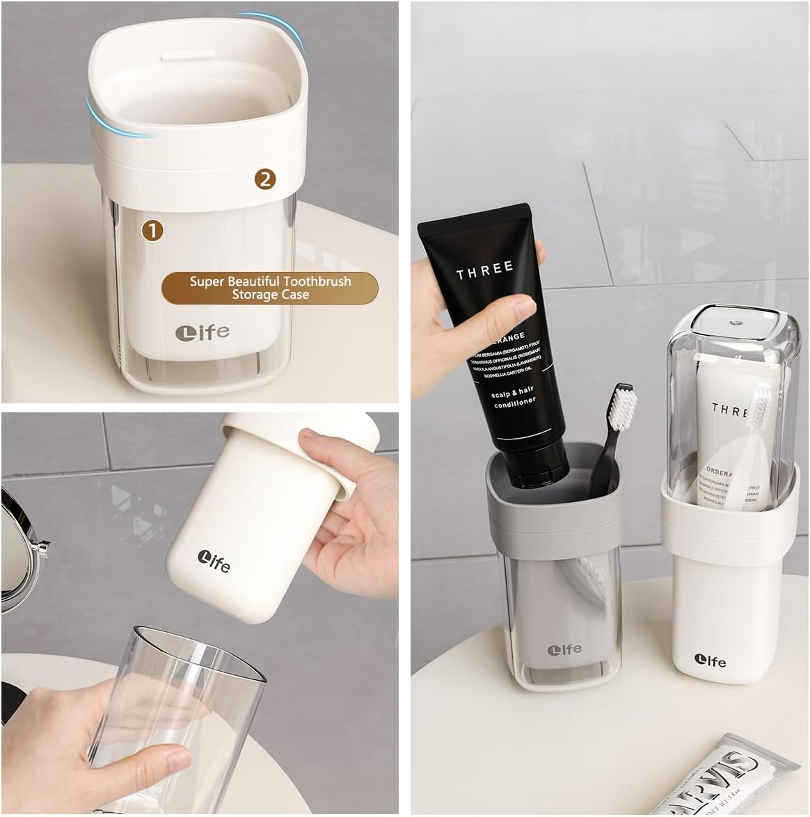 Dluxe Ave. Portable Travel Toothbrush Case Covered Toothbrush Cup Holders (White)