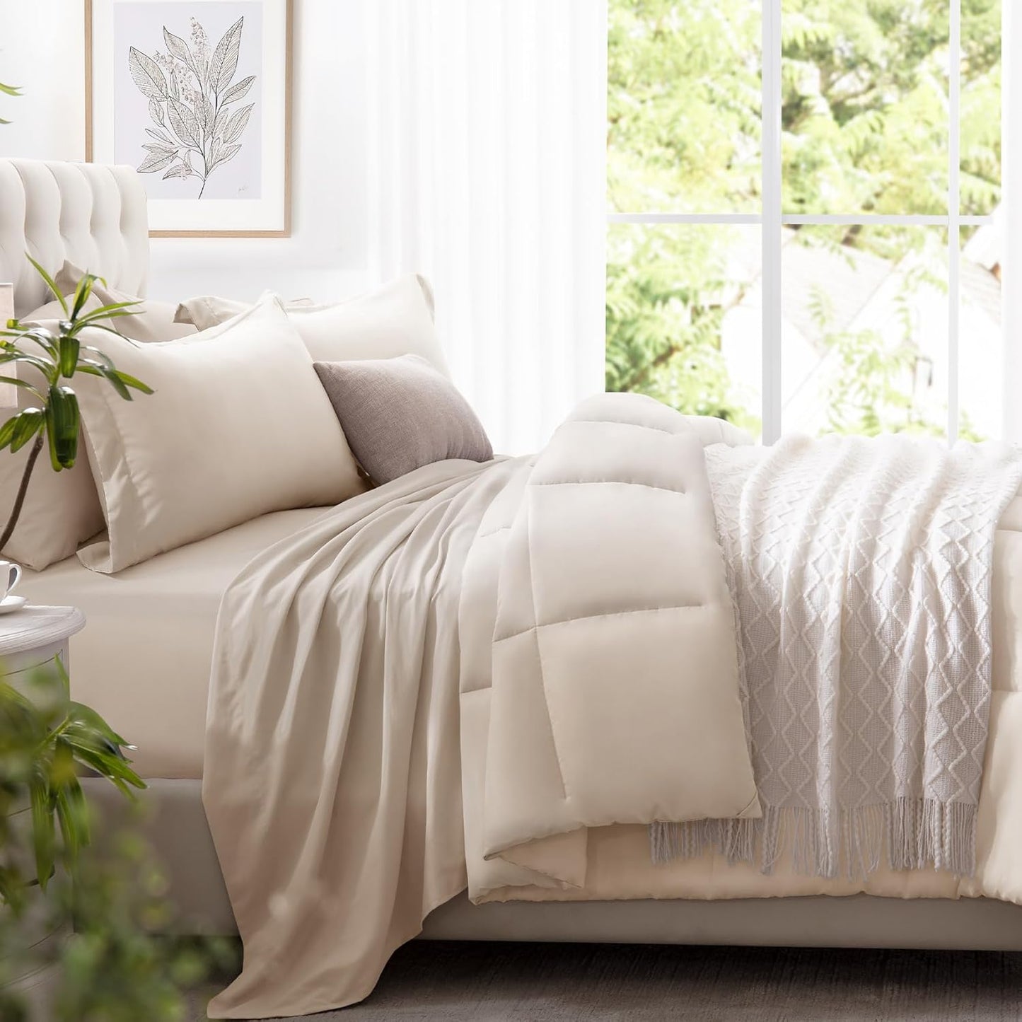 Dluxe Ave. ( FULL) 7 Pcs Comforter Set/ Ultra-Soft/ Beige