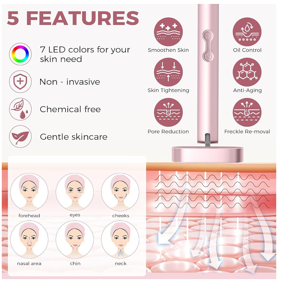 Dluxe Ave. Red Light Therapy Wand for Face/ LED Facial Light Therapy for Skin Care