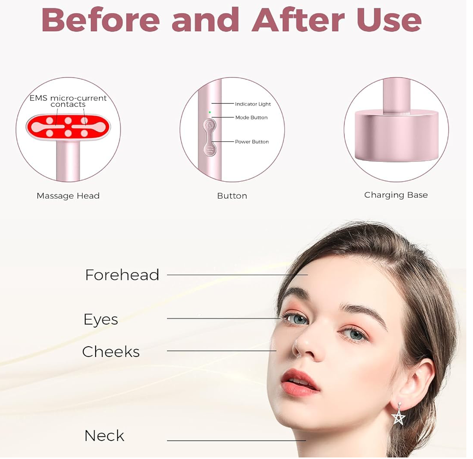 Dluxe Ave. Red Light Therapy Wand for Face/ LED Facial Light Therapy for Skin Care