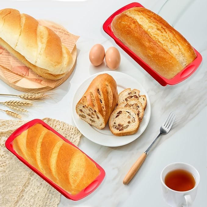 Dluxe Ave. Mini Bread Loaf Pans Silicone/ Set of 4 (Red)