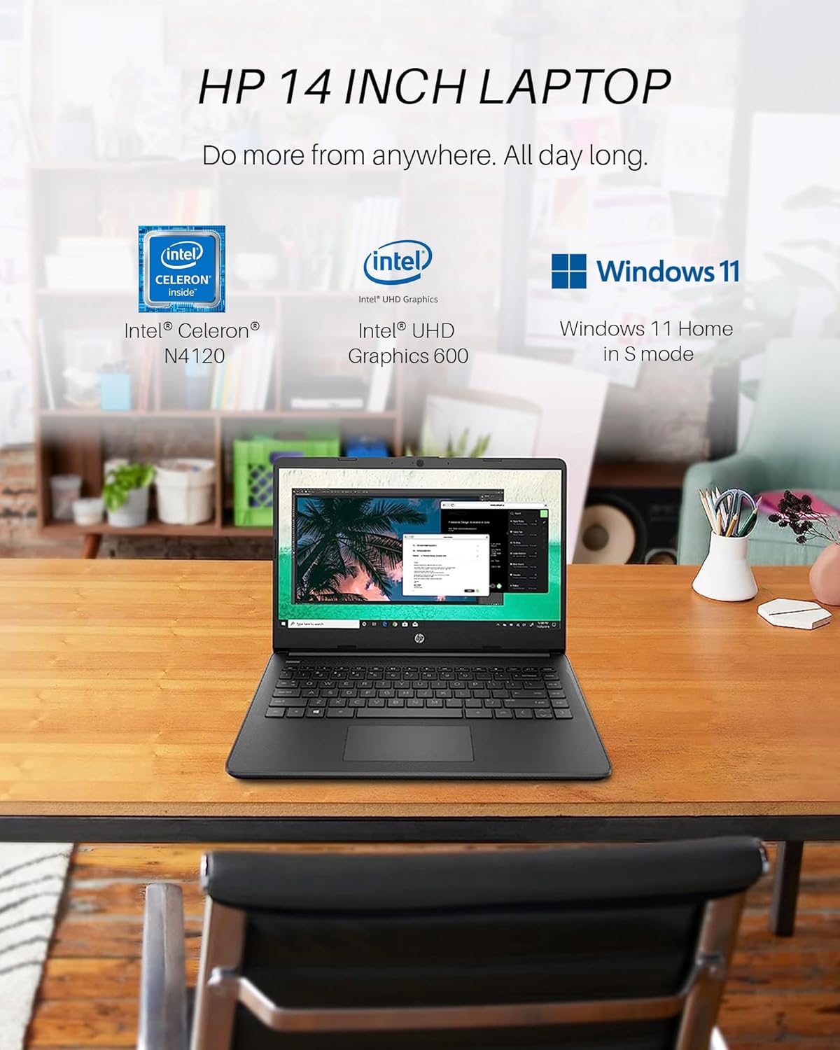 Dluxe Ave. HP 2024 Stream 14 Inch Laptop for Students and Business Intel Celeron N4120 Black Laptop 16GB RAM + 320GB Storage (64GB eMMC+256GB MSD) ‎Intel UHD Graphics 1-Year Office 365 Windows 11 S