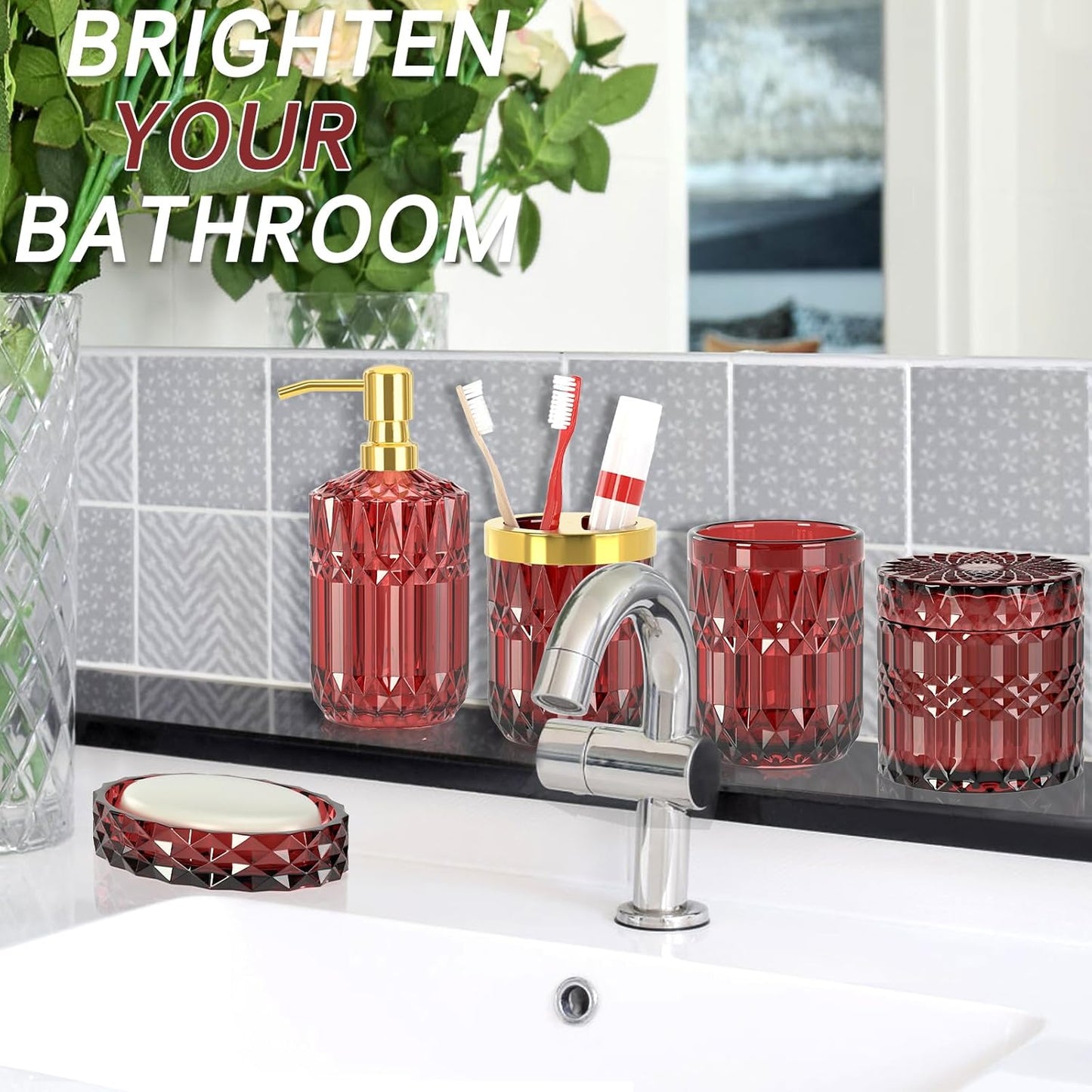 Dluxe Ave. 5Pcs Bathroom Accessories Set Glass Soap Dispenser Set
