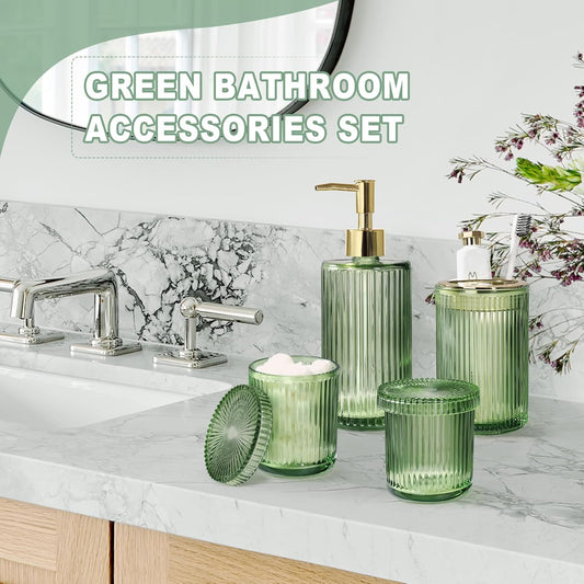 Dluxe Ave. Green Glass Bathroom Accessories 4 Pcs Green Bathroom Set Vintage Green