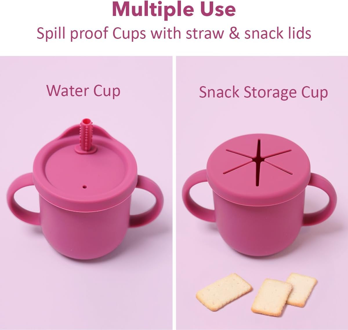 Dluxe Ave.Silicone Baby Feeding Set Baby Led Weaning Supplies Eating Essentials Utensils with Suction Plate and Bowl Pocket Bib Sippy Cup with Lid Forks Spoons Snack Container (Rose Pink) 6M+