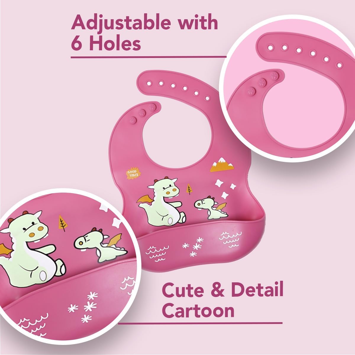 Dluxe Ave.Silicone Baby Feeding Set Baby Led Weaning Supplies Eating Essentials Utensils with Suction Plate and Bowl Pocket Bib Sippy Cup with Lid Forks Spoons Snack Container (Rose Pink) 6M+