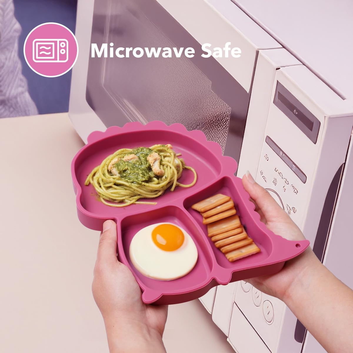 Dluxe Ave.Silicone Baby Feeding Set Baby Led Weaning Supplies Eating Essentials Utensils with Suction Plate and Bowl Pocket Bib Sippy Cup with Lid Forks Spoons Snack Container (Rose Pink) 6M+