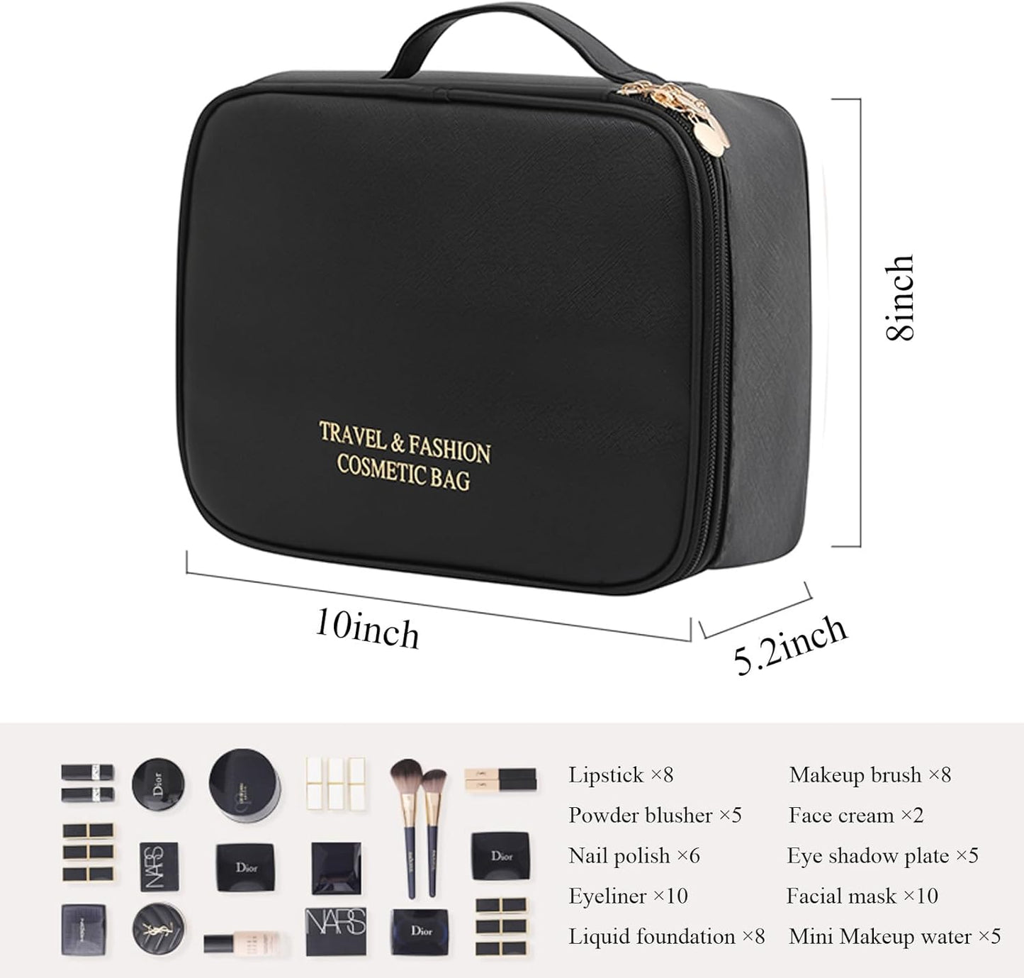 Dluxe Ave. Large Capacity Makeup Bag Double with Removable Divider/ Black