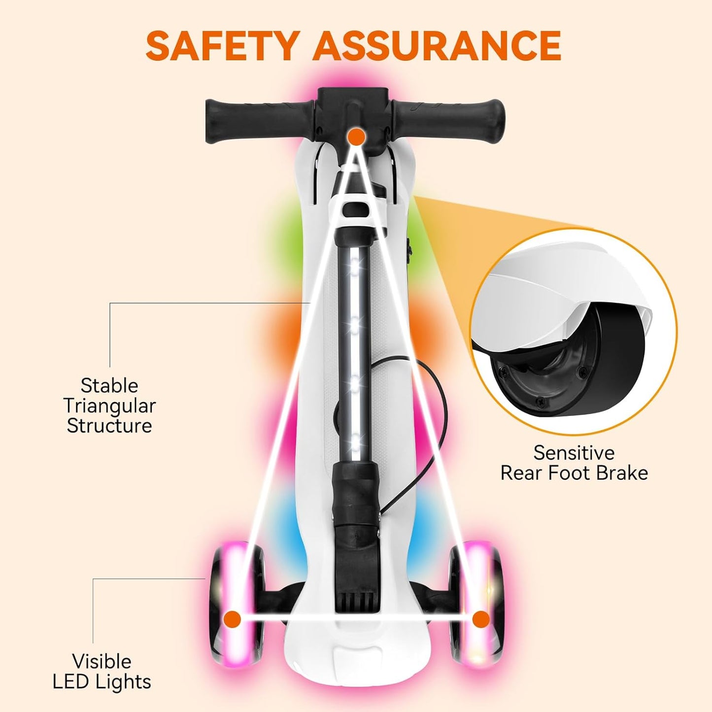Dluxe Ave. 24V Electric Scooter for Kids w/150W Powerful Motor Thumb Throttle LCD Screen Bluetooth Light-Up Stem Deck & Wheel 3 Adjustable Heights 5MPH Safe Speed White