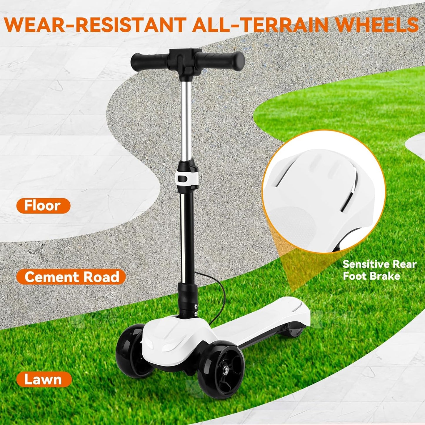 Dluxe Ave. 24V Electric Scooter for Kids w/150W Powerful Motor Thumb Throttle LCD Screen Bluetooth Light-Up Stem Deck & Wheel 3 Adjustable Heights 5MPH Safe Speed White