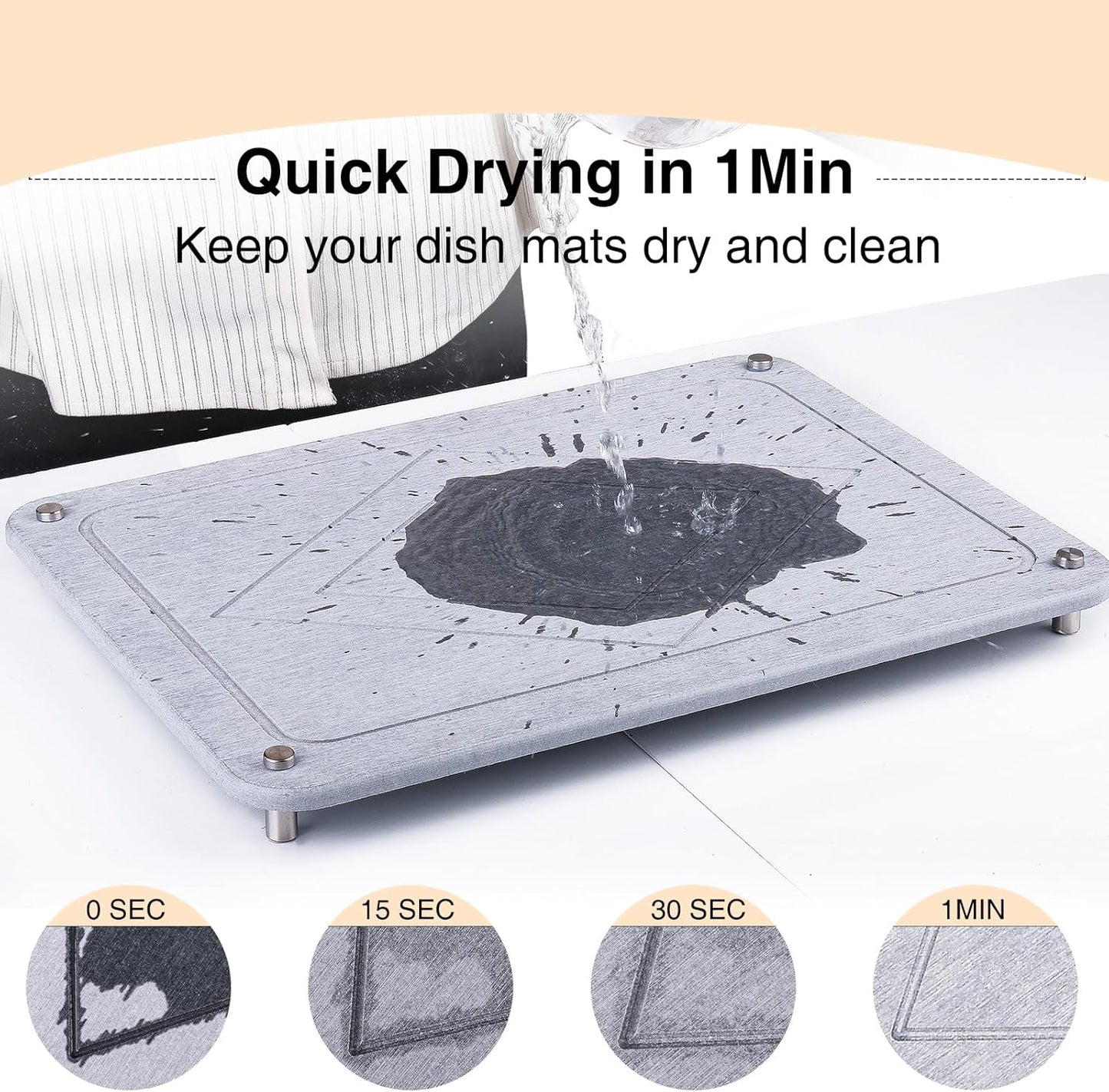 Dluxe Ave. Stone Dish Drying Mats for Kitchen Counter with 2 Wooden Drying Racks