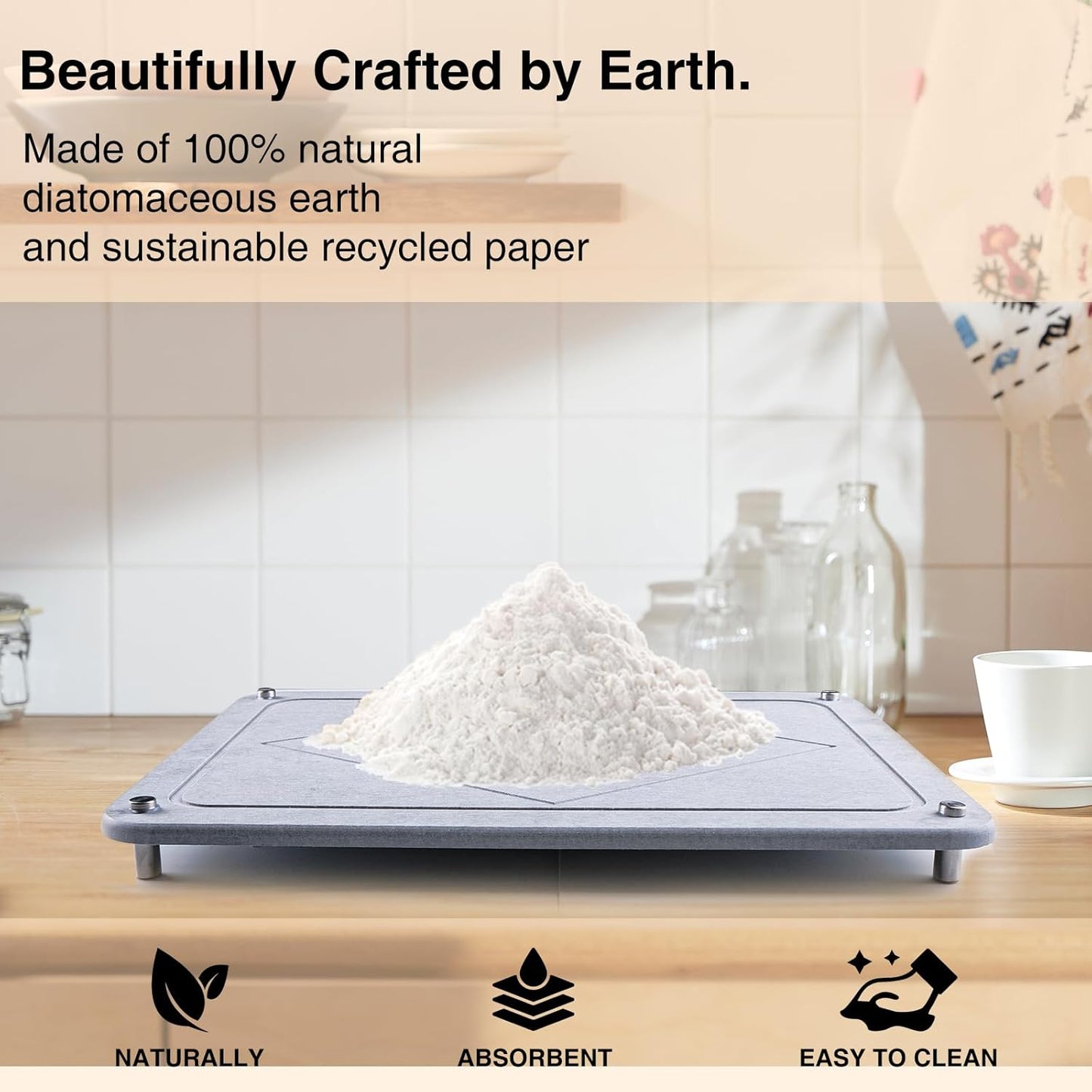 Dluxe Ave. Stone Dish Drying Mats for Kitchen Counter with 2 Wooden Drying Racks
