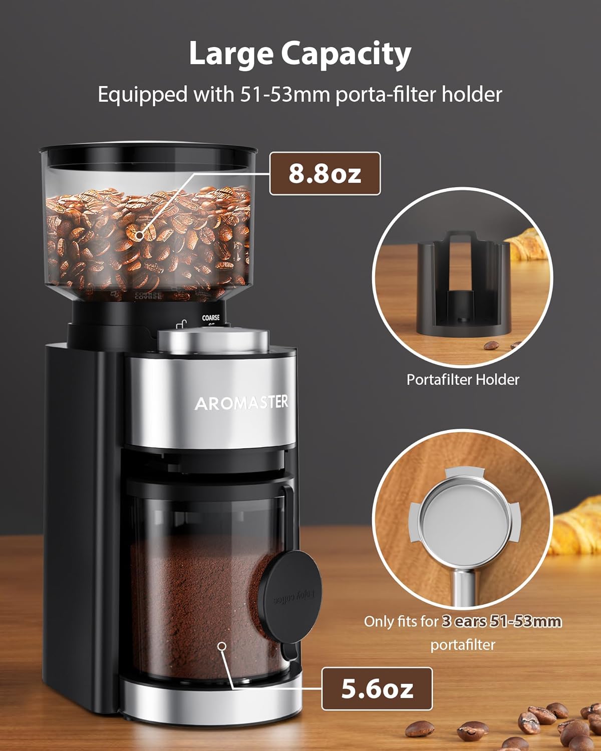 Dluxe Ave. Coffee Bean Grinder with 25 Grind Setting/ 2-12 Cups (Black)