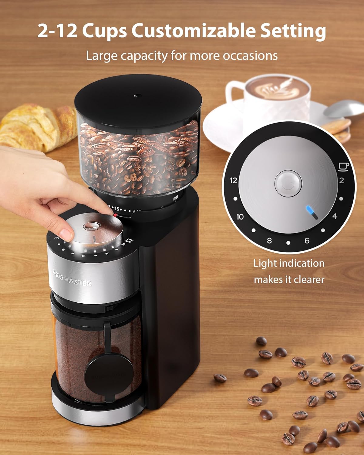 Dluxe Ave. Coffee Bean Grinder with 25 Grind Setting/ 2-12 Cups (Black)