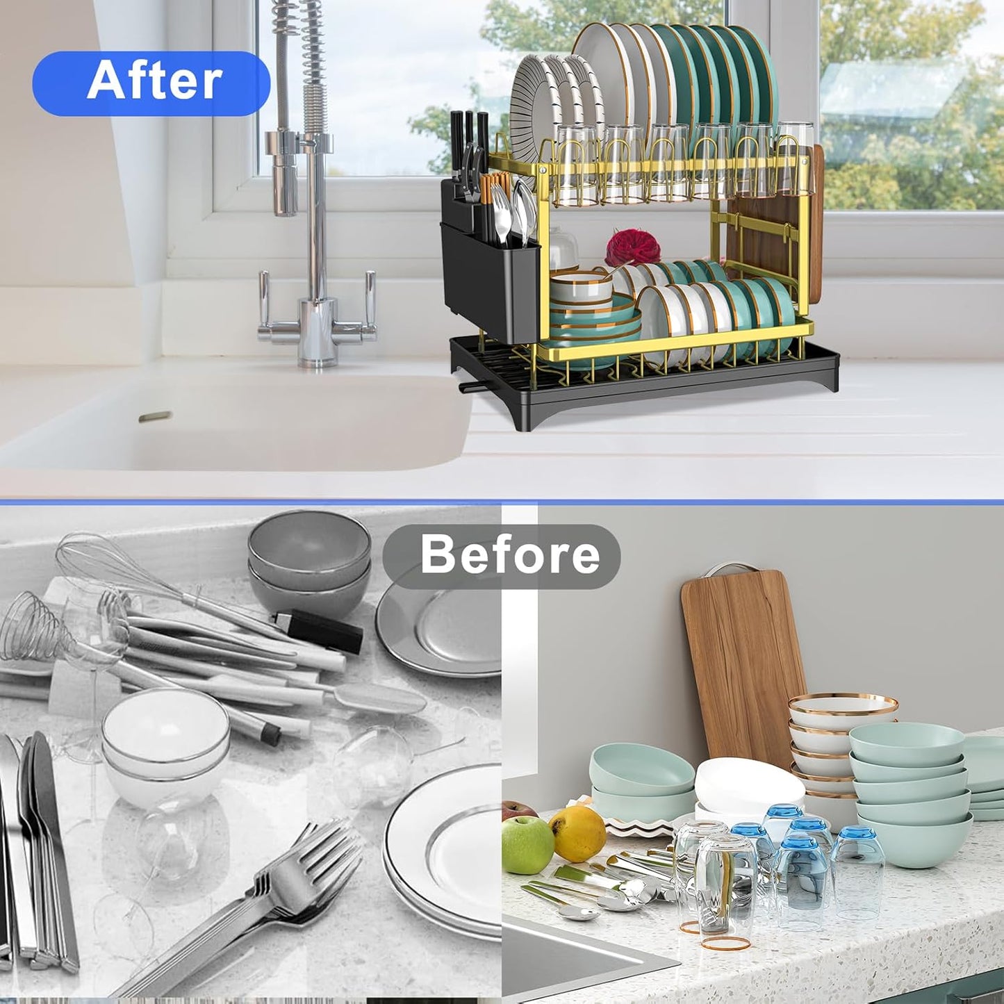 Dluxe Ave. Dish Drying Rack Gold/ Multifunctional/ 2 Tier