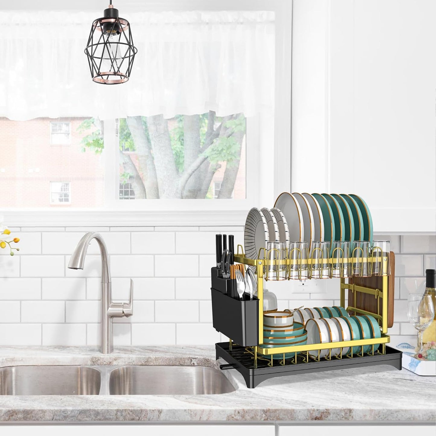 Dluxe Ave. Dish Drying Rack Gold/ Multifunctional/ 2 Tier