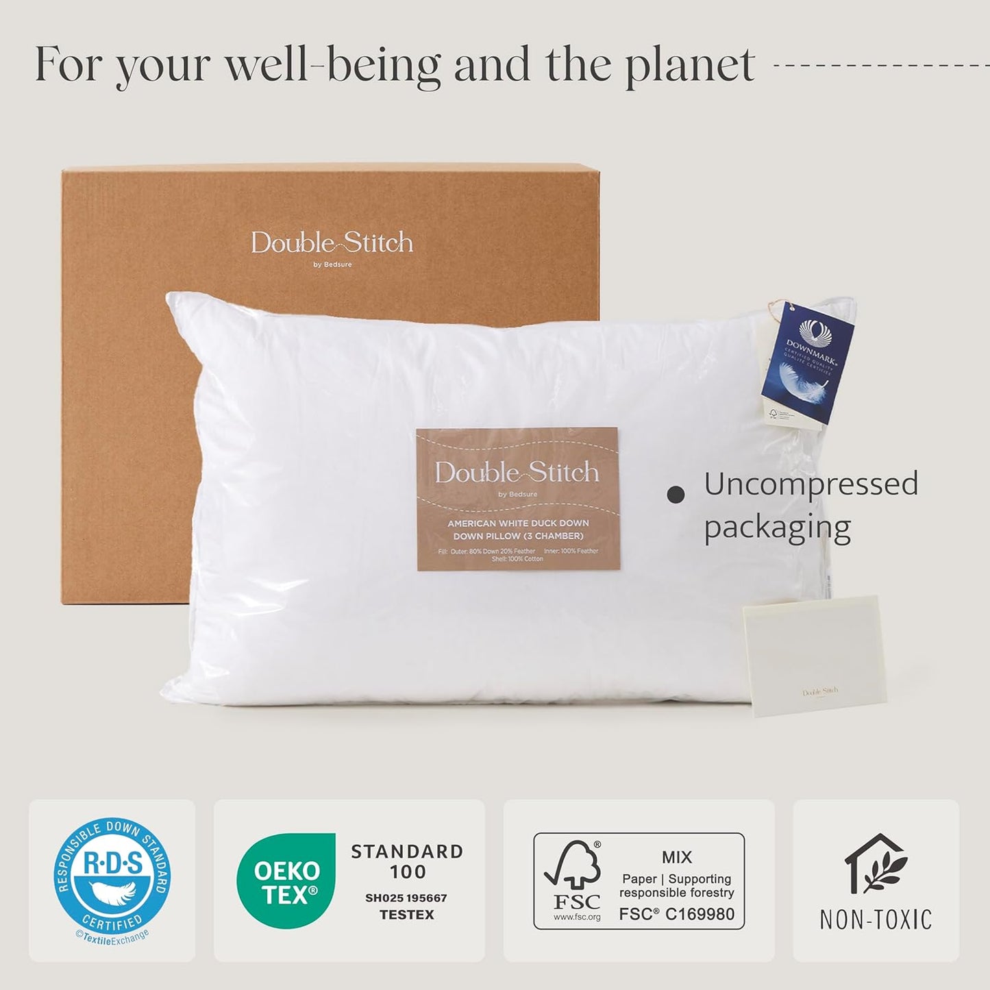 Dluxe Ave. (KING ) Double Stitch Luxury US White Down { FIRM }, Luxury Hotel Quality(20" x 36")